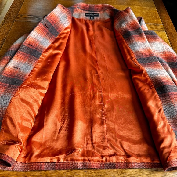 Orange Plaid 3/4 Length Jacket Wool & Mohair. Great Fall Colors c90s by Kasper - Picture 11 of 16